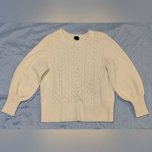 Worthington Women's Sweater in Cream with White Pearls & Raised Knit Pattern XL